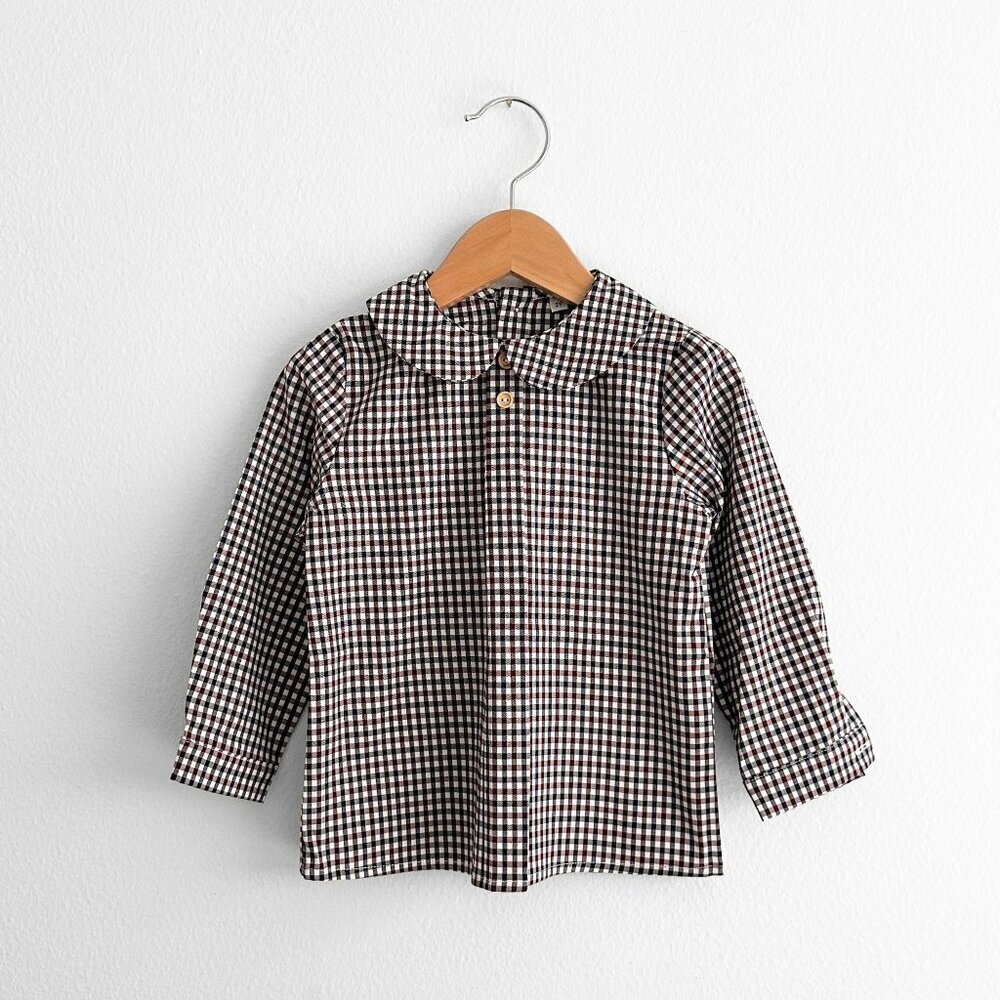 NWT Handsome Boys Long Sleeve Dress Shirt & Pants Fall Gingham Burgundy/Navy 2T - Picture 2 of 5